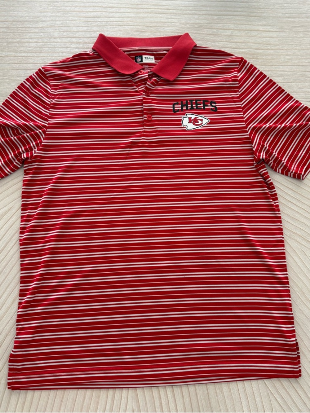 Team Apparel Red and White Chiefs Striped Polo